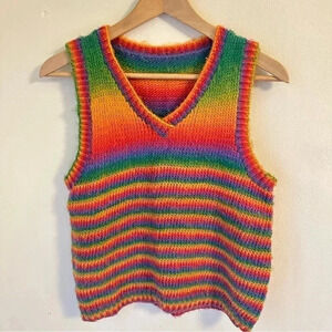 Handmade Baby Alpaca yarn Rainbow sweater vest